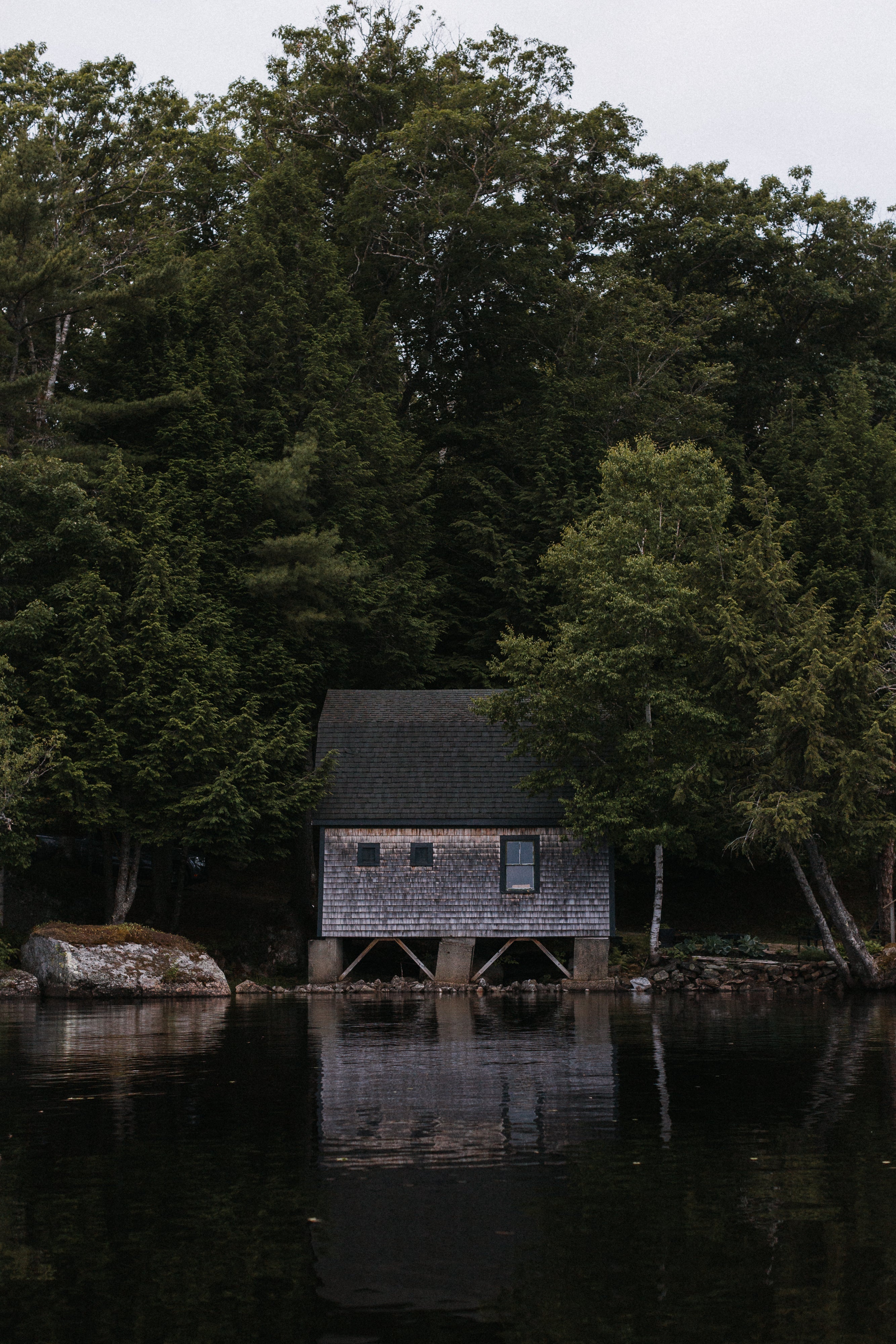 Reflections from Lakeside Sauna in Maine